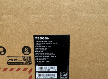 ASUS Vivobook S 15 OLED Laptop B:100% Ryzen AI 9 32GB RAM 1TB SSD M5506WA-MA042W