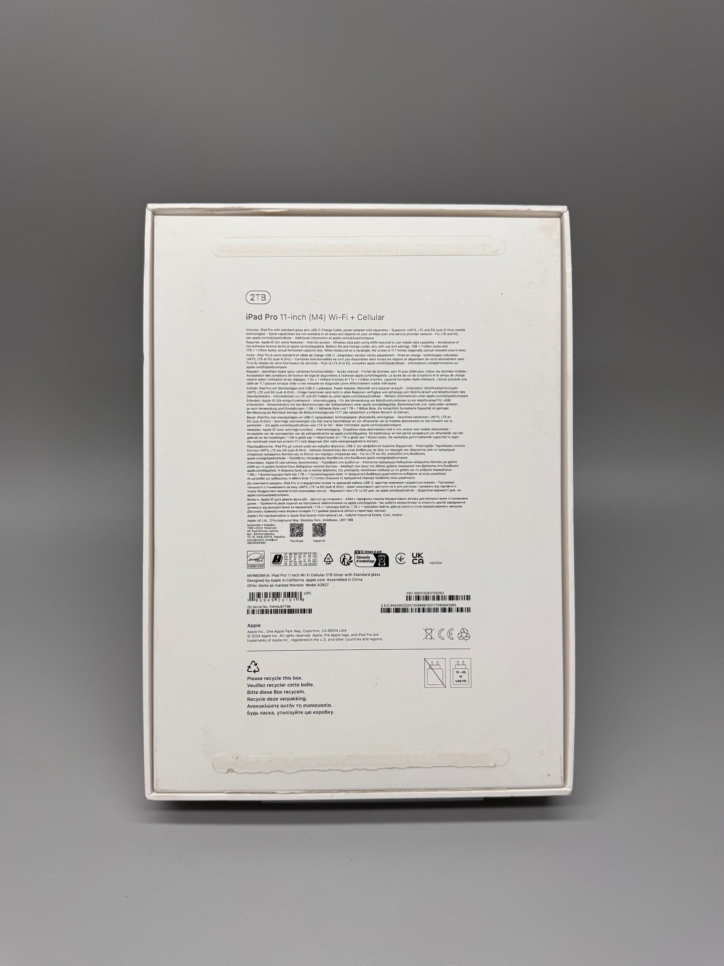 Apple iPad Pro 11in 2TB Wi-Fi + Cellular 2024 M4 Silver Tablet MVW83NF/A