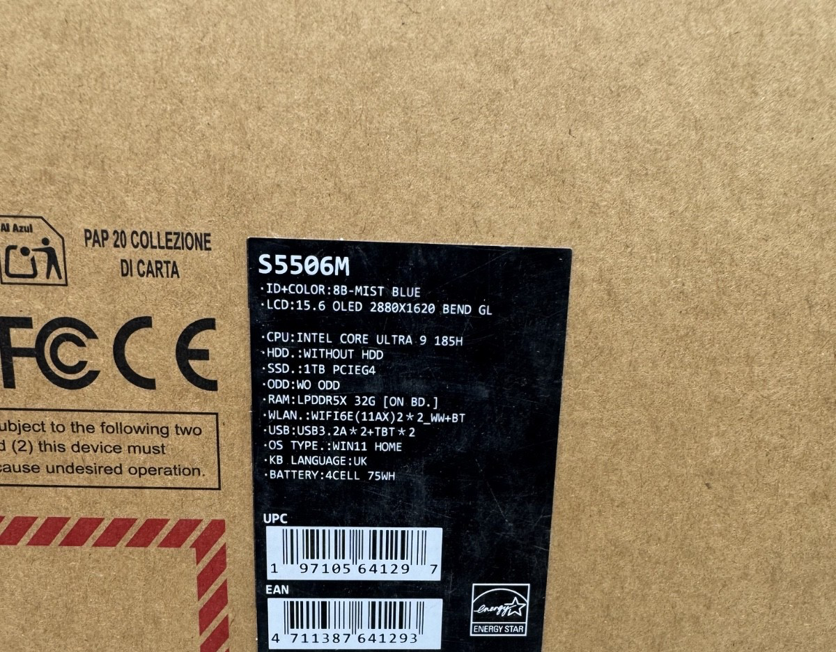 ASUS Vivobook S15 S5506 15" Ultra 9 32GB RAM 1TB SSD 3K 120Hz OLED S5506MA-MA025W